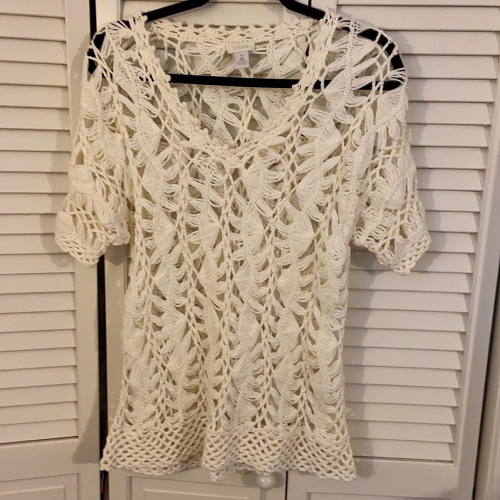 CHICO’S GORGEOUS CROCHET SWEATER